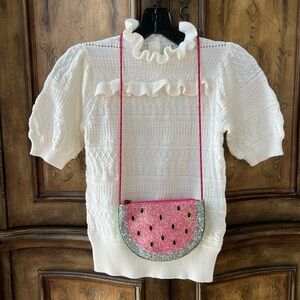 Janie&Jack NWT Girls White Ruffled Puff Short Sleeve Knit Top Sz 10